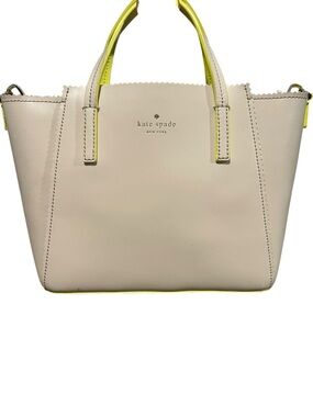 kate spade cream tote with neon yellow trim